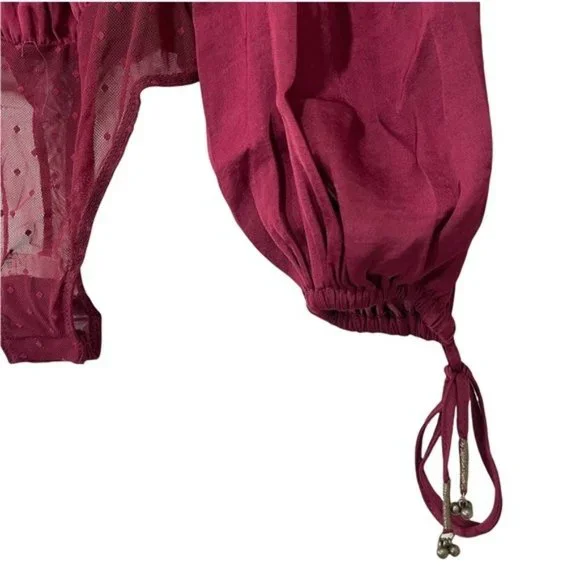 NWT Free People Another Round Balloon Sleeve Bodysuit XS Satin Loose Boho - Picture 7 of 11